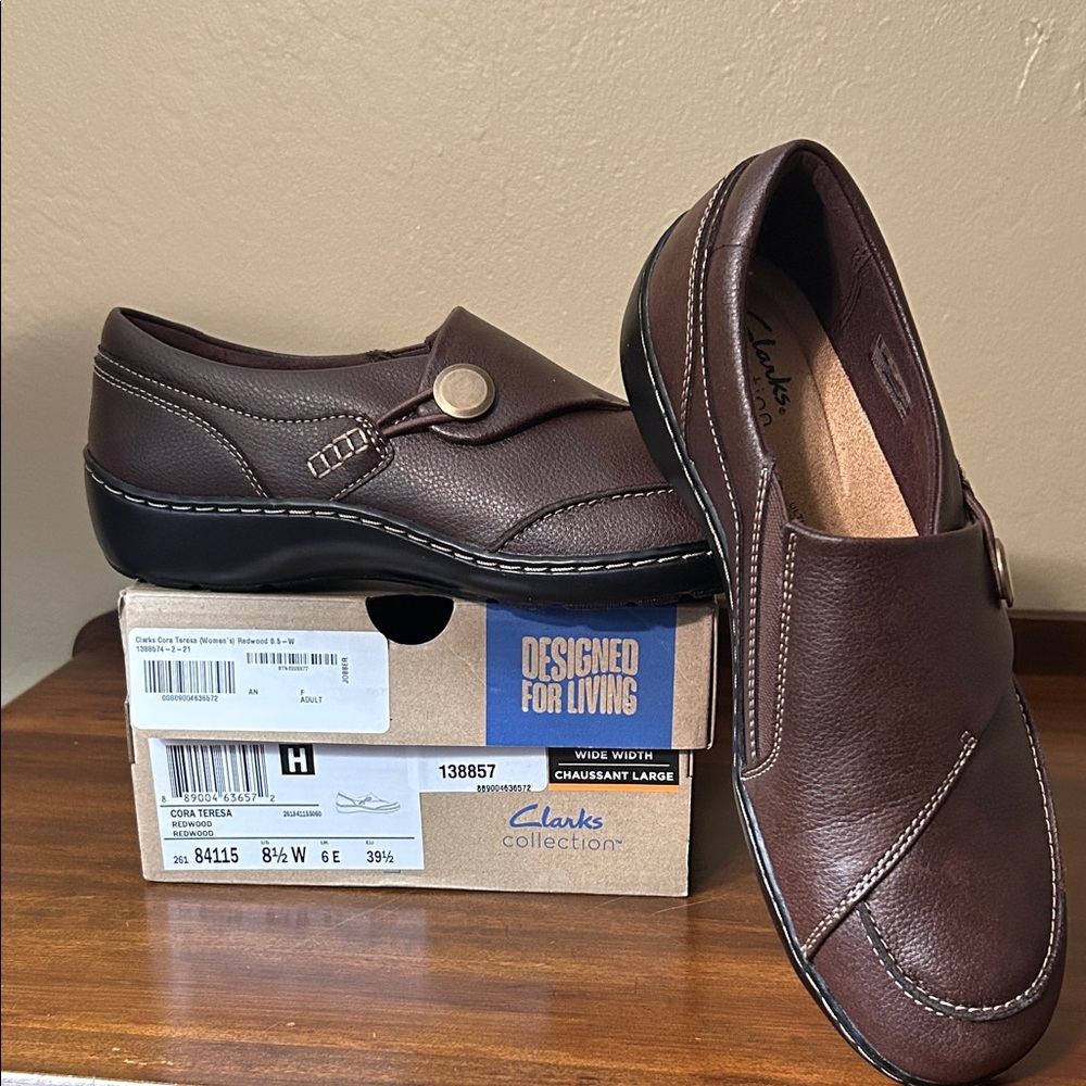Clarks Women’s Cora Teresa Dark Brown Leather Slip-Ons